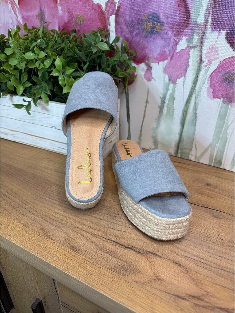 Lulus Women's Size 7 Blue Suede Espadrille Platform Sandals